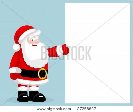 Santa Claus presenting empty blank. Vector illustration. EPS 8. No transparency. No gradients.