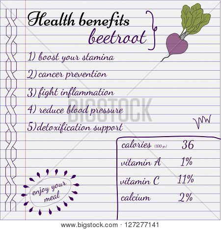 Health benefits of vegetables. Nutrition facts infografics. Hand-drawn health benefits.