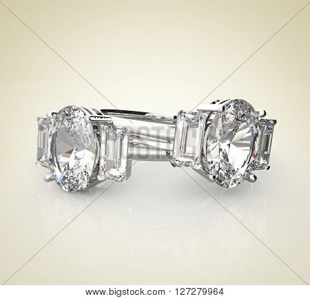 Diamond Rings on a light background.  Fashion jewelry. 3d digitally rendered illustration