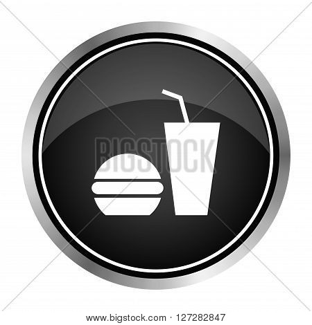 Fast food icon. Vector black round icon