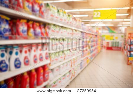 Supermarket Aisle and Shelves in blurry for background