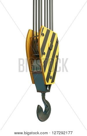Sideview of crane hook isolated on white background. 3D Rendering