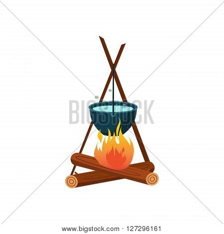 Bowl On Camp Fire Cartoon Simple Style Colorful Isolated Flat Vector Illustration On White Background
