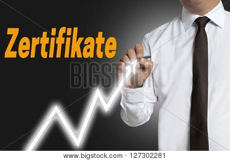 Zertifikate (in German Certificates) Trader Draws Market Price On Touchscreen