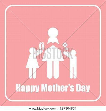 Girl and boy giving mom mother's day presents in stick figure style.