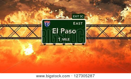 El Paso Usa Interstate Highway Sign In A Beautiful Cloudy Sunset Sunrise