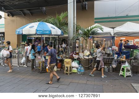 BANGKOK THAILAND - jan 23 : street food stall at Tescolotus mall near BTS on nut station on january 23 2016 thailand. there are many street food stall everywhere in bangkok