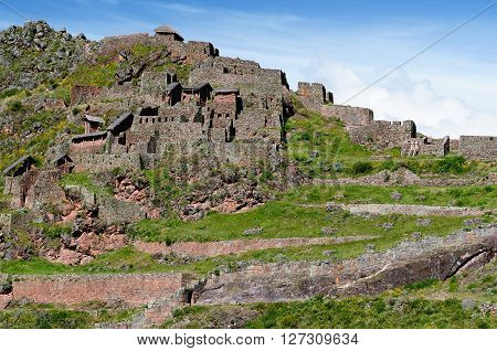 South America Pisac (Pisaq) - Inca ruins in the sacred valley in the Peruvian Andes Peru