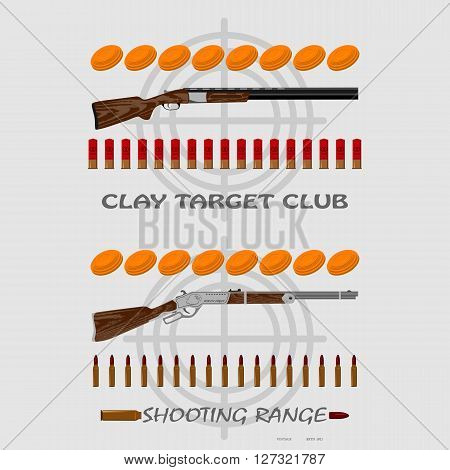 rifle, bullets, plates and target for marksmanship