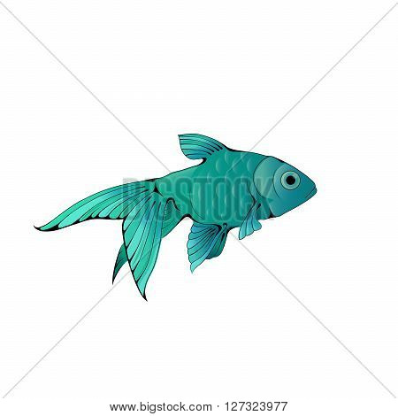 Hand-drawn ink-stylized colorful little aquarium fish isolated on white