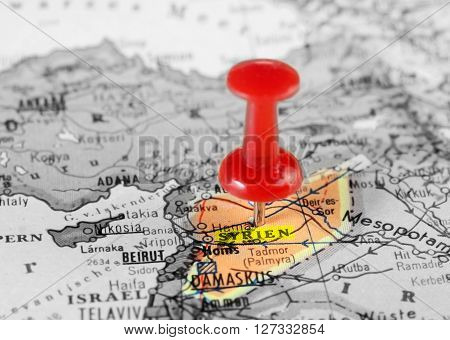 Syria Map  Red Pin