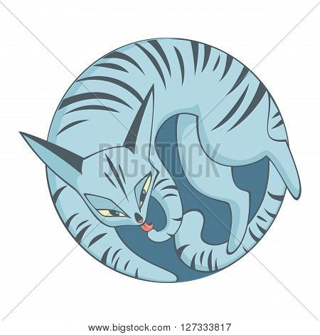 vector illustration with cute tabby lying cat