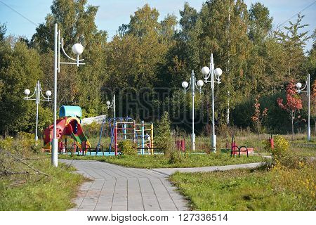 MOSCOW, RUSSIA 05.28.2015. Square with a playground in Kryukovo