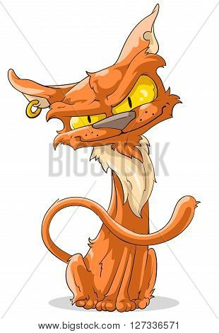 A vector illustration of sly cartoon red cat with piercing