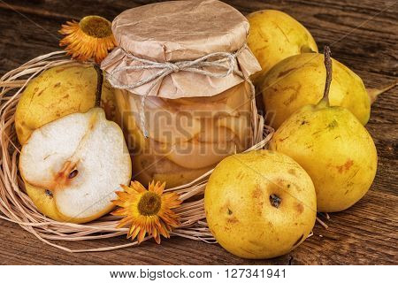 Ripe pear aand pears dessert compote vintage style