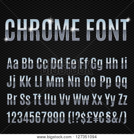 Chrome alphabet letters numbers and signs currancy