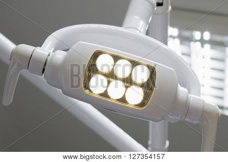 Glowing White Medical Shadowless Lamp With Yellow Light Background