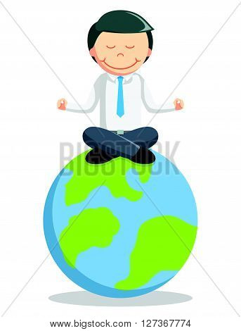 Business man world meditation  .eps 10 vector illustration flat design