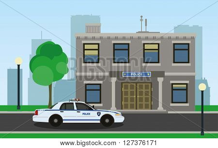 The police car opposite the of the police station