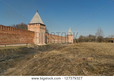 Kremlin wall in Smolensk Russia remains of the city moat-