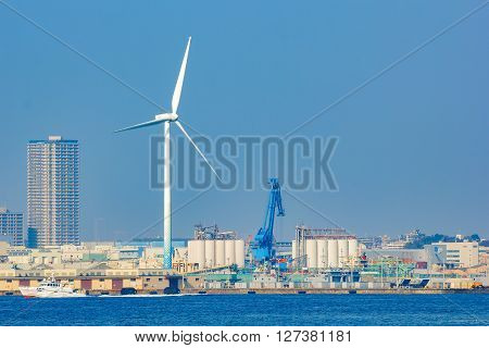 YOKOHAMA JAPAN - NOVEMBER 24 2015: Giant wind generator at Yokohama Port