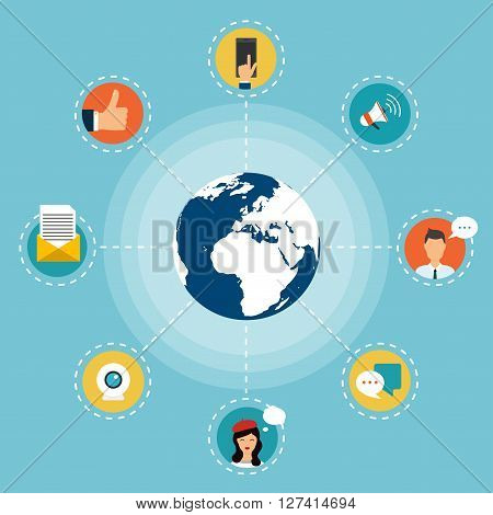 Social Network Vector Concept. Flat Design Illustration For Web Sites Infographic Design. Communicat