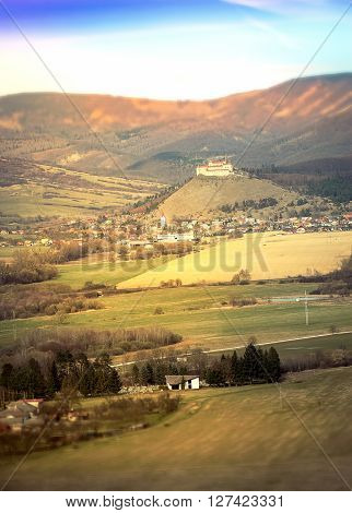 Landscape of Krasna Horka and its castle in Slovakia
