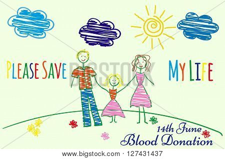Blood donation motivation poster. World Blood Donor Day Banner. Blood drop with hearts. Save the Life.