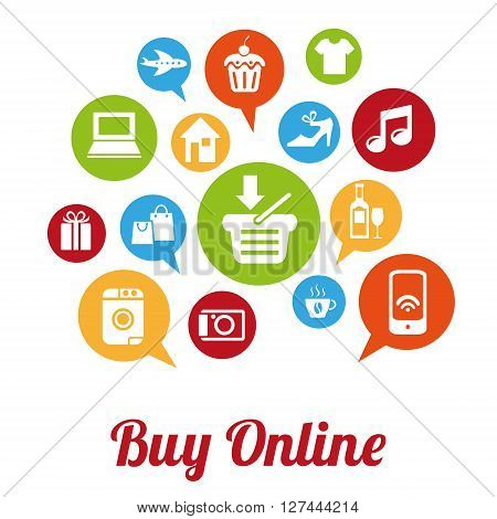 Internet and Online Shopping Concept. Buy Online. Vector illustration. Retro style design