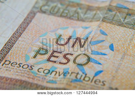 One Cuban peso convertibles, close up macro