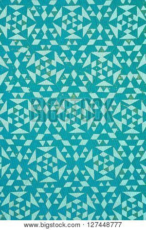 Close Up Of Turquoise Tradtional Design Printed On Textured Cotton - Abstract Fashion Background