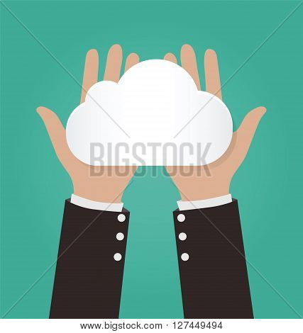 Two hands holding paper clouds Cloud computing concept