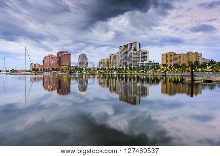 West Palm Beach, Florida, USA intracoastal waterway skyline.