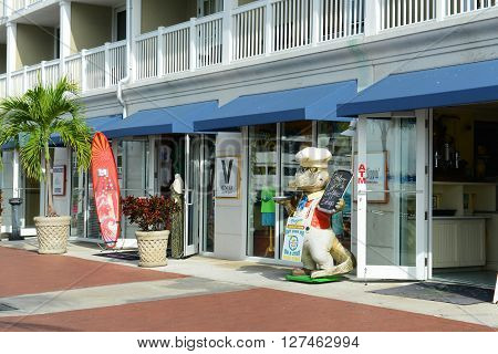 KEY WEST, FL, USA - JAN 1, 2015: Colorful Shops at Key West cruise port in Key West, Florida, USA.