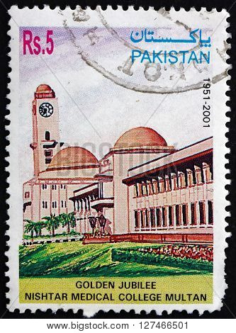 PAKISTAN - CIRCA 2001: a stamp printed in Pakistan shows Nishtar Medical College Multan 50th Anniversary circa 2001