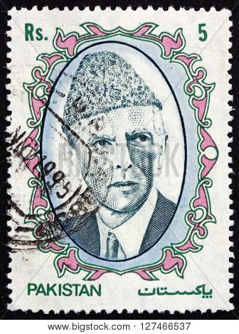 PAKISTAN - CIRCA 1989: a stamp printed in Pakistan shows Mohammad Ali Jinnah Lawyer Politician and the Founder of Pakistan circa 1989