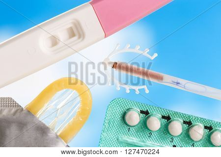 Contraception Education Concept female and male contraceptive,