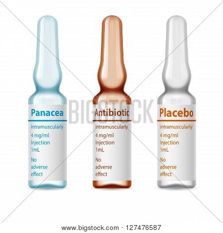 Set of medical ampoules antibiotics placebo and panacea