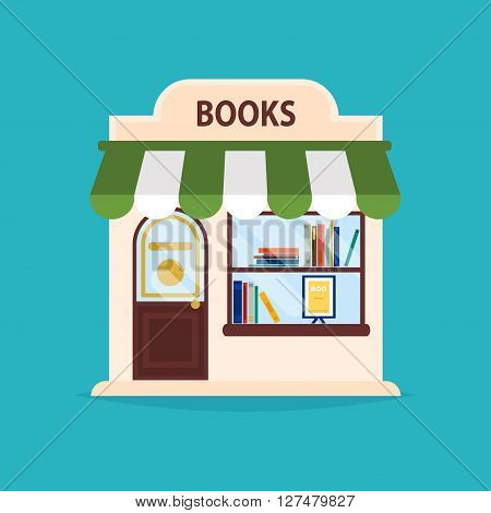 Books Shop Facade. Vector Illustration Of Books Shop Building. Ideal For Books Shop Business Web Pub