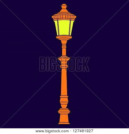 orange street lamp on a pole on a purple background