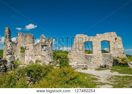 Ruined walls of the old abandoned medieval fortress Samobor, Croatia