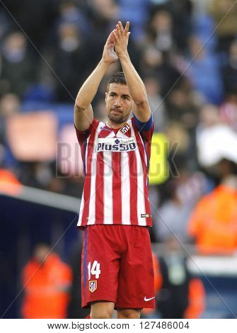 BARCELONA - APRIL, 9: Gabi Fernandez of Atletico Madrid during a Spanish League match against RCD Espanyol at the Power8 stadium on April 9, 2016 in Barcelona, Spain