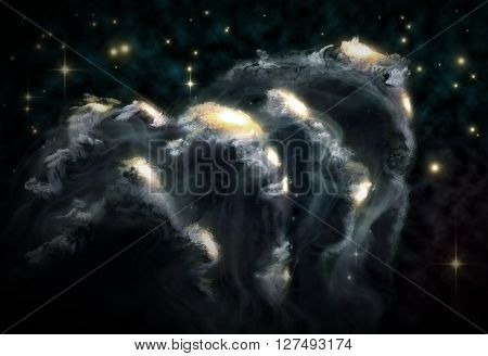 Giant universe starscape 3D illustration with colorful space clouds