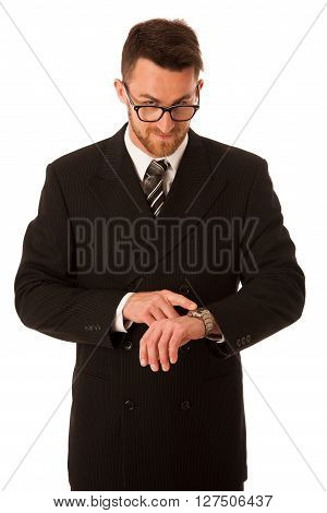 Successful Businessman In Formal Suit Chacking Time On Wrist Watch.