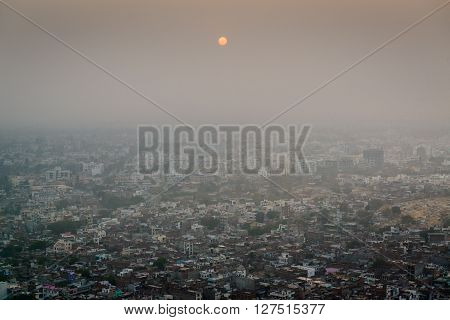 Overlooking the pink city of Jaipur from Nahargarh or Tiger Fort