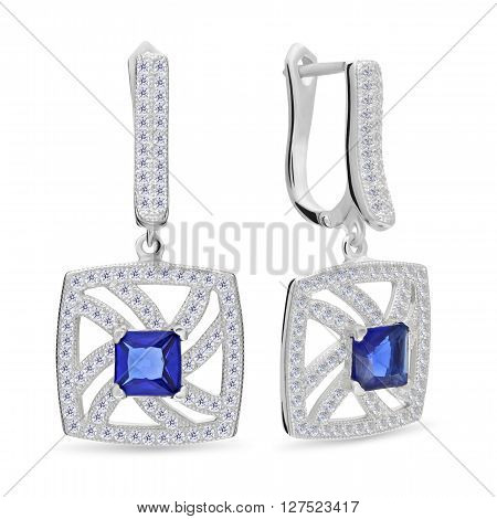 Silver Earrings With Square Gemstone Face Earrings