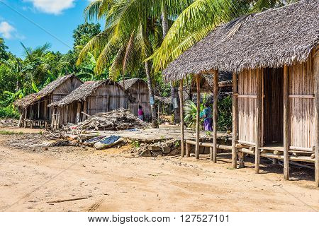 Ambatozavavy Nosy Be Madagascar - December 19 2015: Malagasy typical village on the beach in Nosy Be island north of Madagascar.