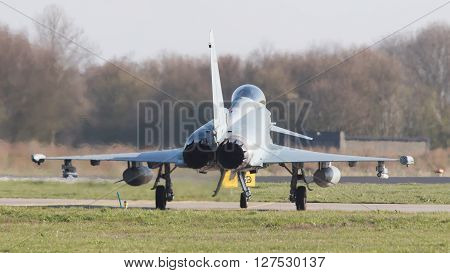 Leeuwarden, Netherlands - April 11, 2016: German Air Force Eurofighter During The Exercise Frisian F