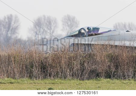 Leeuwarden, Netherlands - April 11, 2016: Finish Air Force F-18 Hornet Landing During The Exercise F