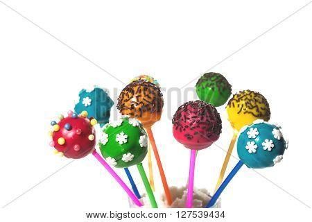 delicious dessert - colored cakepops on isolated background